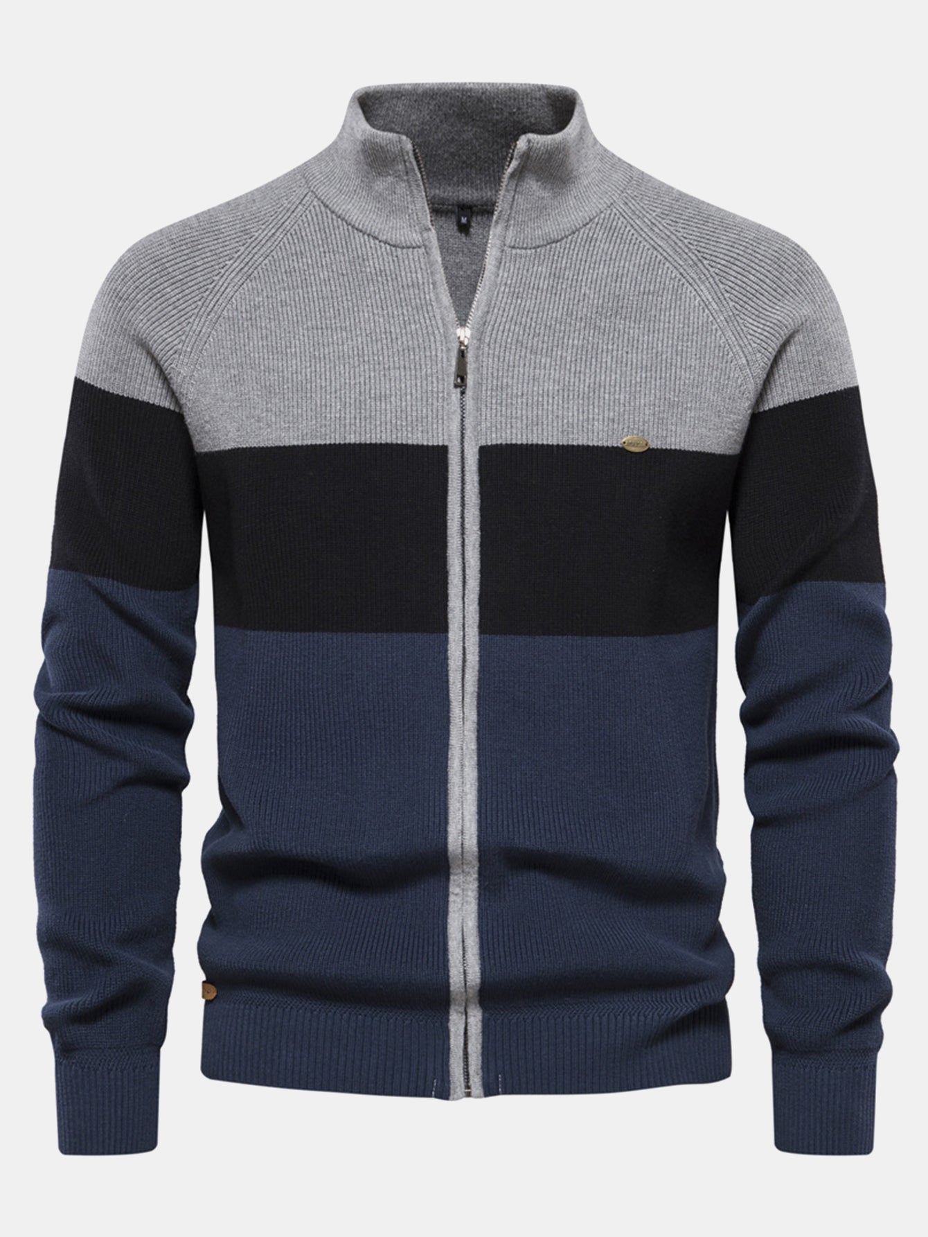 Color Block Zipper Stand Collar Sweater