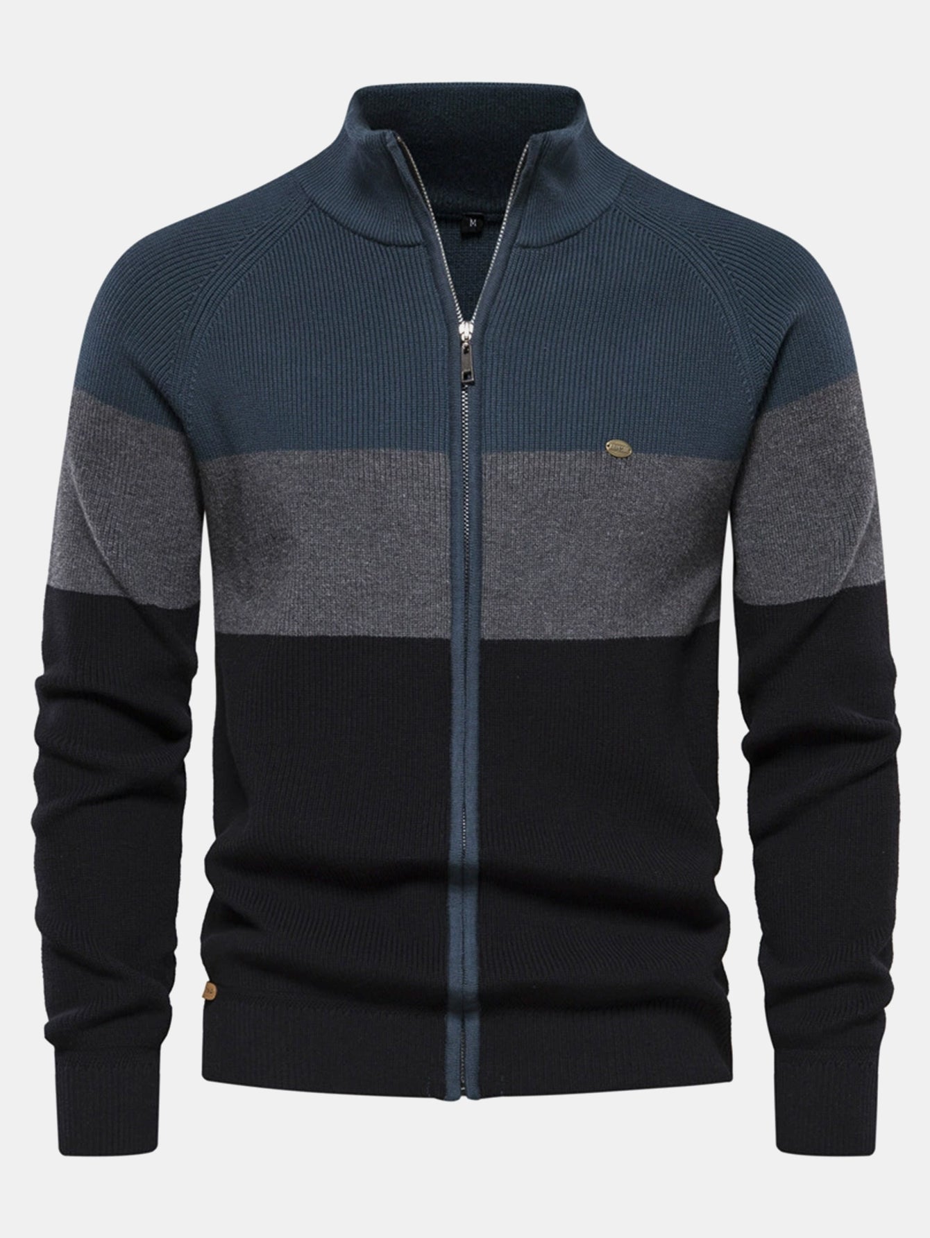 Color Block Zipper Stand Collar Sweater