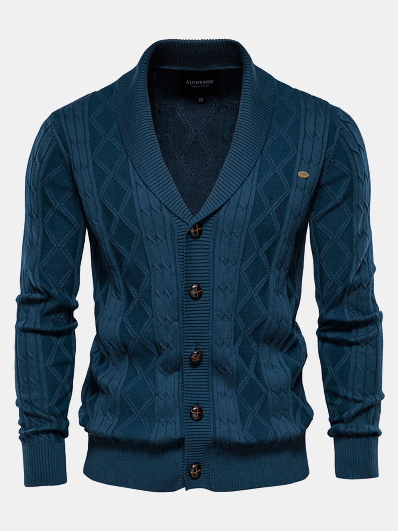 Geometric Jacquard Shawl Collar Cardigan Sweater