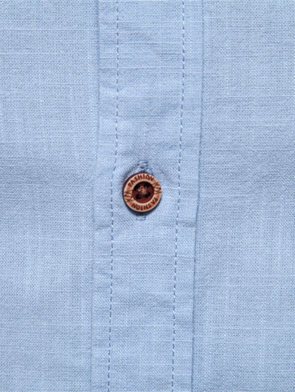 Stand Collar Linen-Effect Shirt