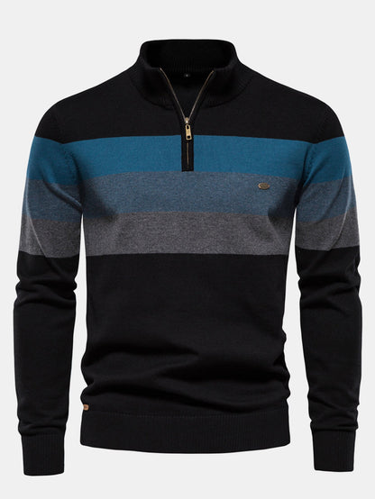 Contrast Stripe Quarter Zip Sweater