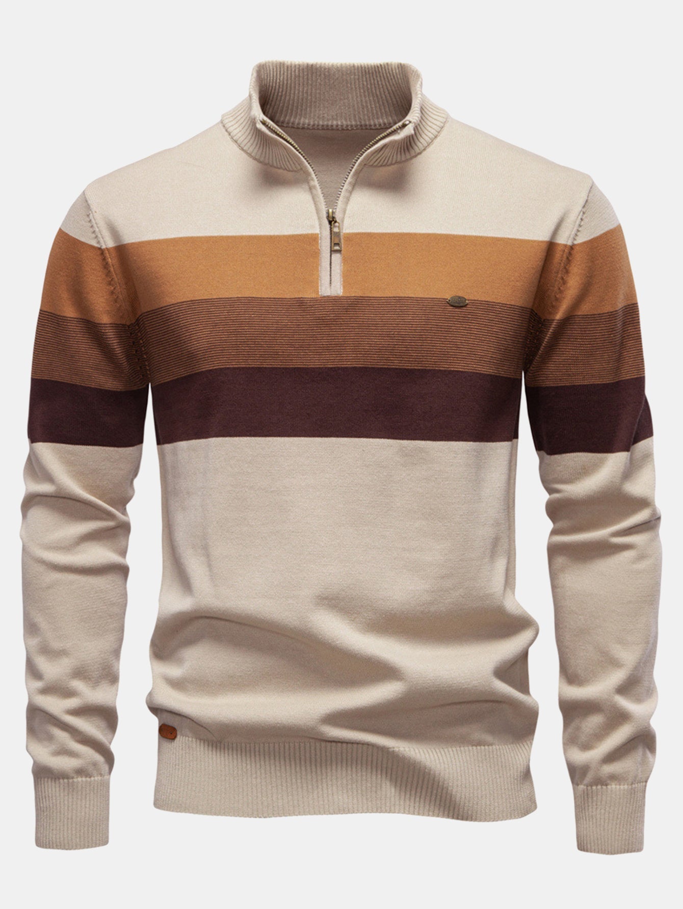 Contrast Stripe Quarter Zip Sweater