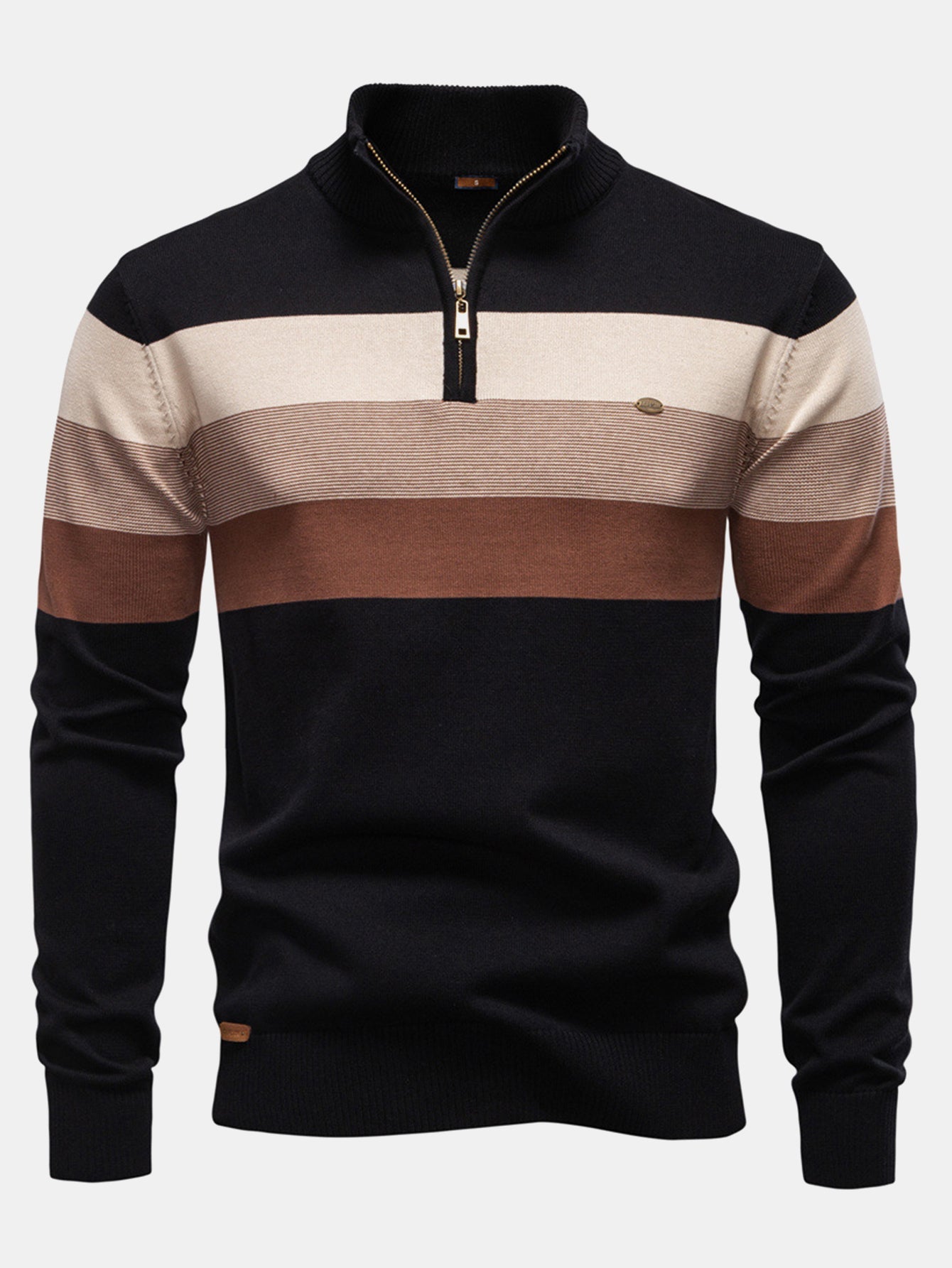 Contrast Stripe Quarter Zip Sweater