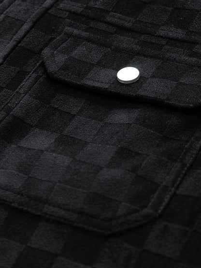 Checkered Faux Suede Pocket Jacket