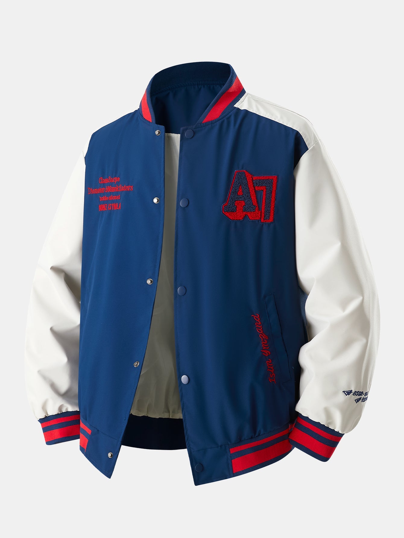 Relax Fit Contrast Embroidery Baseball Jacket