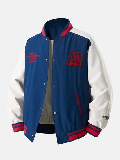 Relax Fit Contrast Embroidery Baseball Jacket