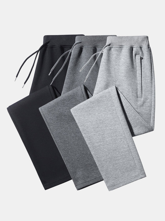 3 Pieces Solid Zipper Pocket Cotton Straight Leg Pants
