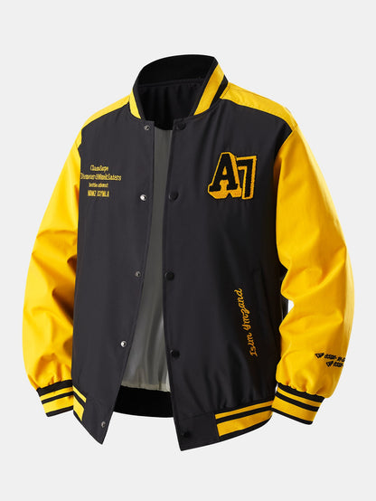 Relax Fit Contrast Embroidery Baseball Jacket