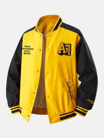 Relax Fit Contrast Embroidery Baseball Jacket