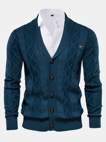 Geometric Jacquard Shawl Collar Cardigan Sweater