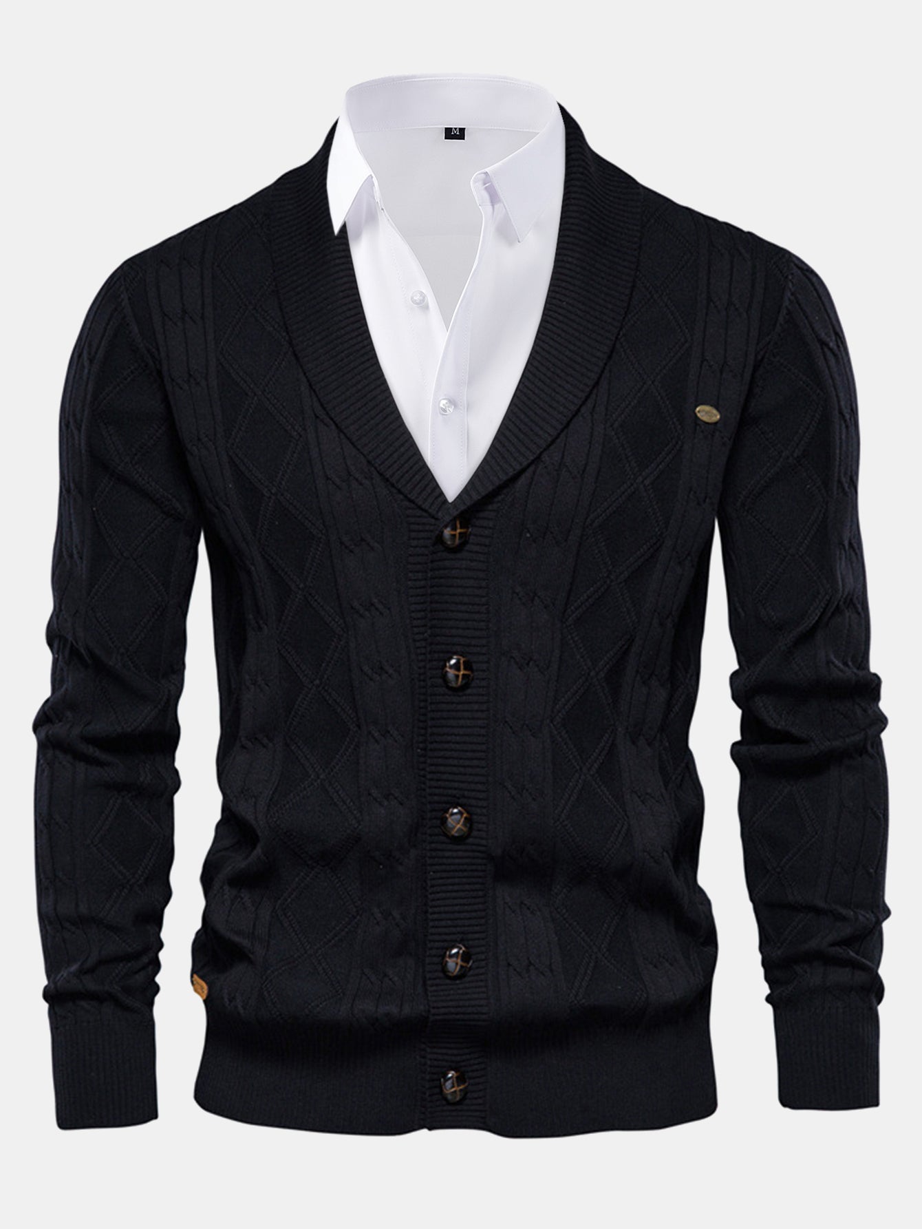 Geometric Jacquard Shawl Collar Cardigan Sweater