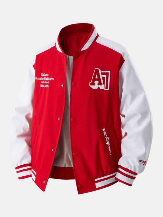 Relax Fit Contrast Embroidery Baseball Jacket