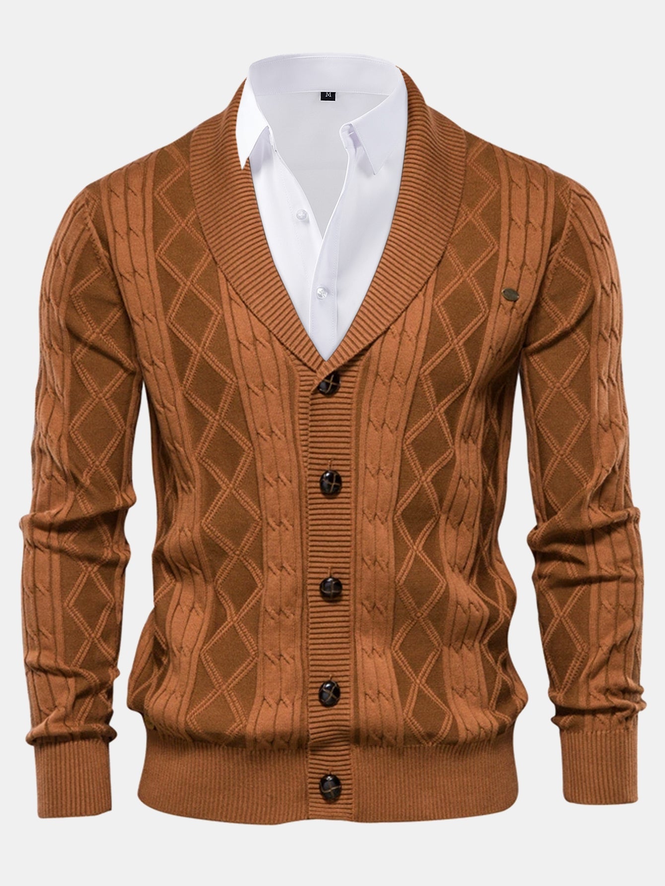 Geometric Jacquard Shawl Collar Cardigan Sweater