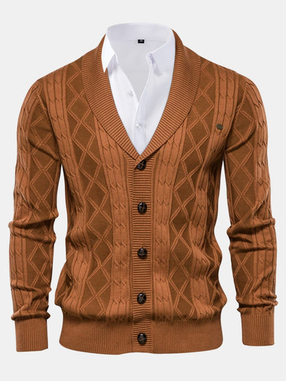 Geometric Jacquard Shawl Collar Cardigan Sweater