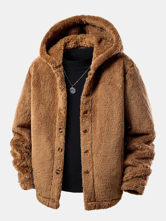 Teddy Fleece Button Up Hooded Coat