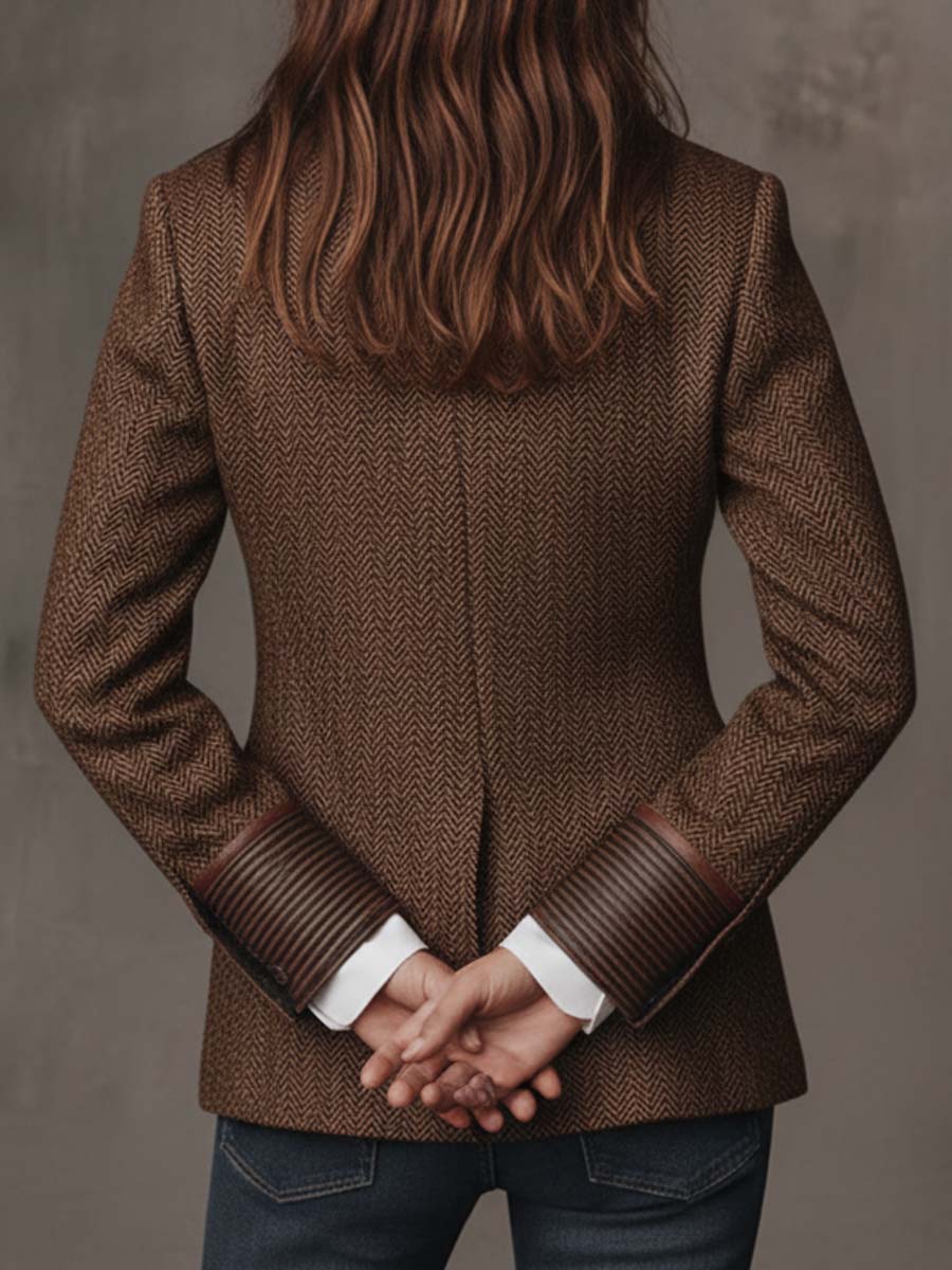 Women's Herringbone Blazer with Printed Panels