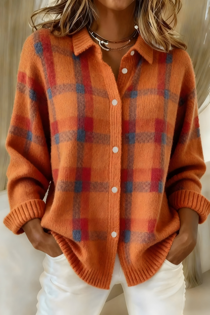 Elara™ | Soft Check Knit Cardigan