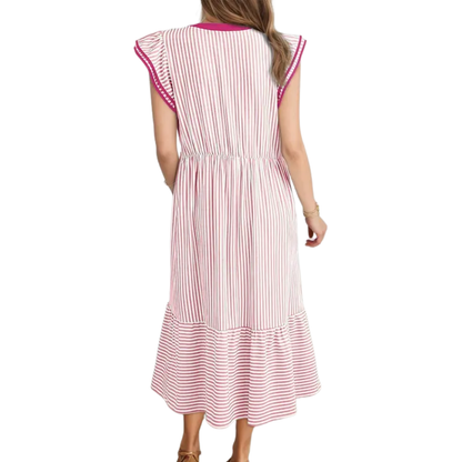 BLYTHE™ – Striped Ruffle Cap Sleeve Midi Dress