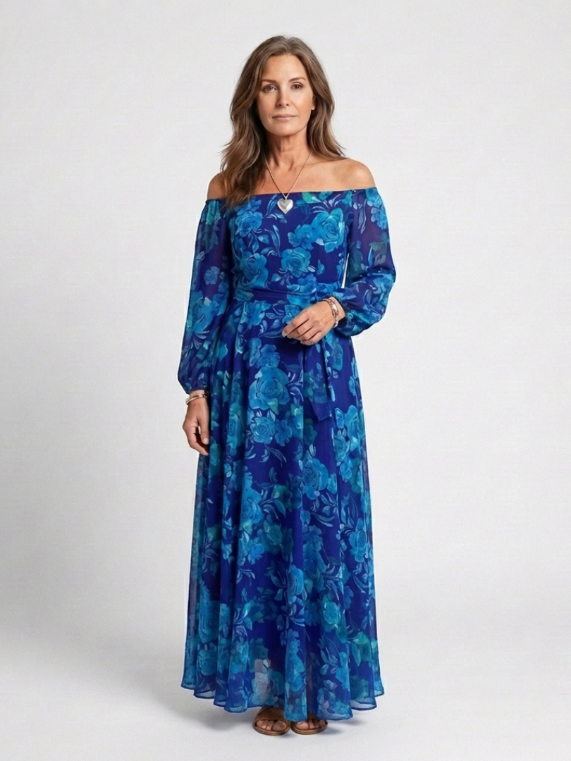 Ellis & Johnson™  | Off Shoulder Floral Maxi Dress