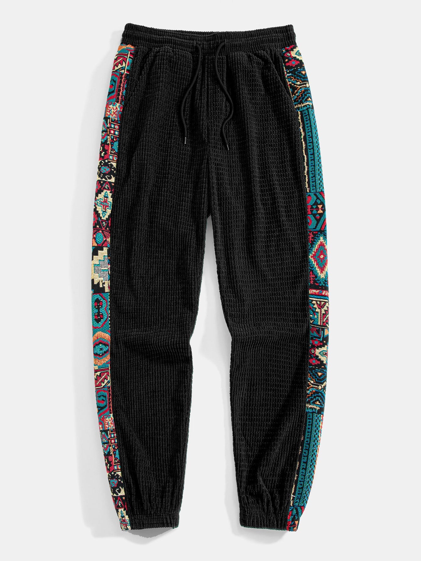 Ethnic Geometric Jacquard Patchwork Corduroy Pants