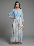 Augusta | V Neck Sheer Bodice Floral Maxi Dress