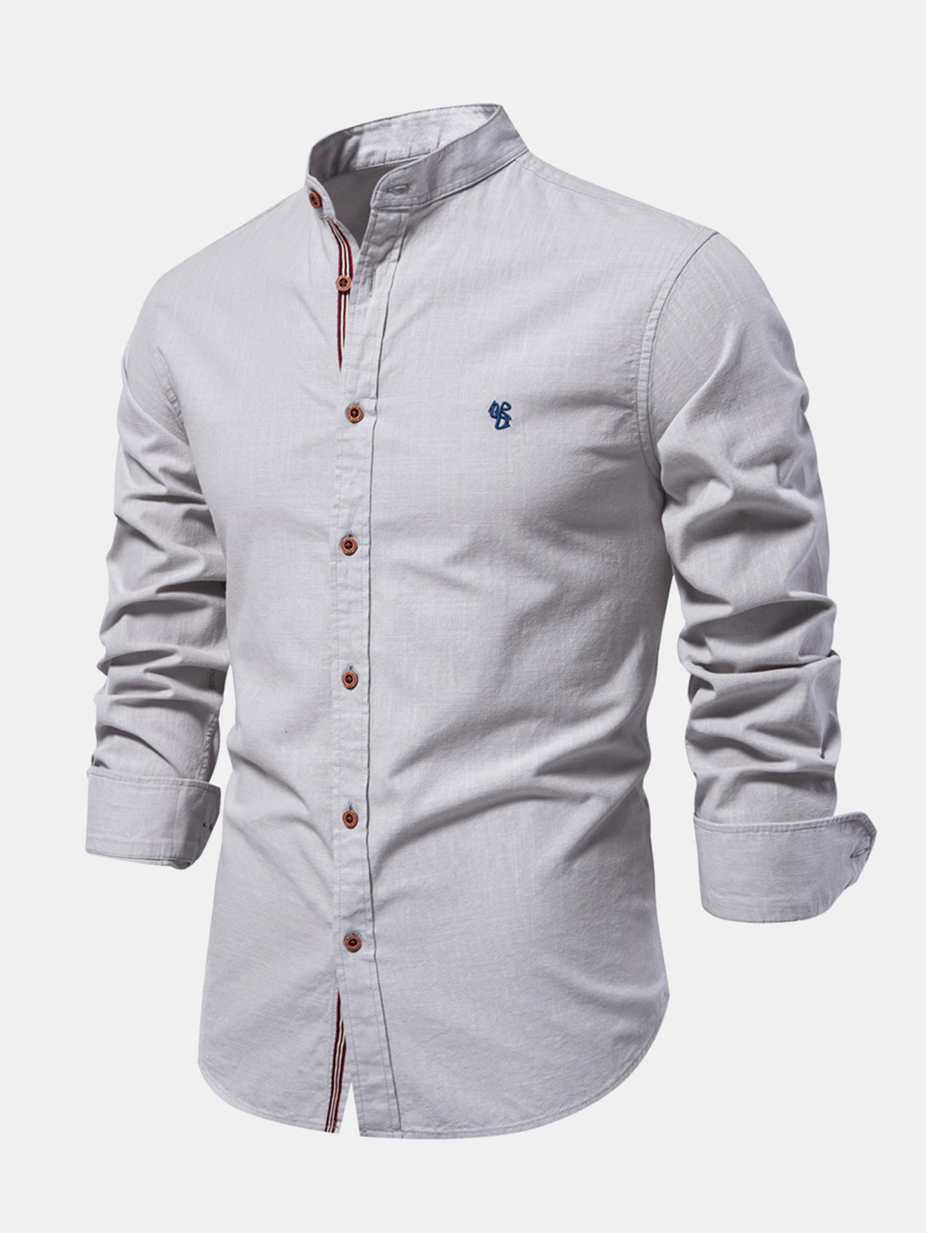 Stand Collar Linen-Effect Shirt