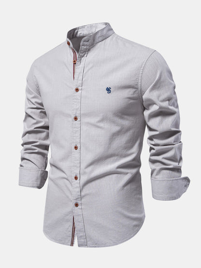 Stand Collar Linen-Effect Shirt