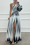 Ellis & Johnson™ | Elegant Striped Maxi Dress with One Shoulder