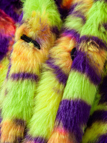 Faux Fur Colorful Leopard Notch Lapel Overcoat
