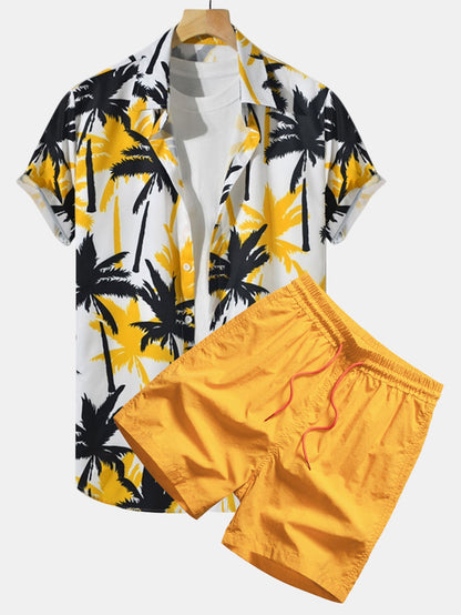 Palm Tree Print Button Up Shirt & Swim Shorts
