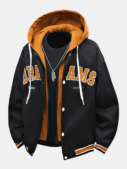 Contrast 2 In 1 Hooded Baseball Jacket
