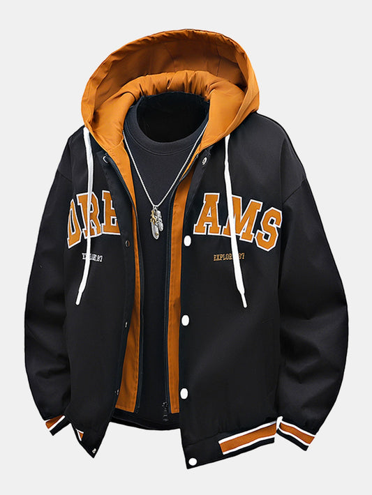 Contrast 2 In 1 Hooded Baseball Jacket