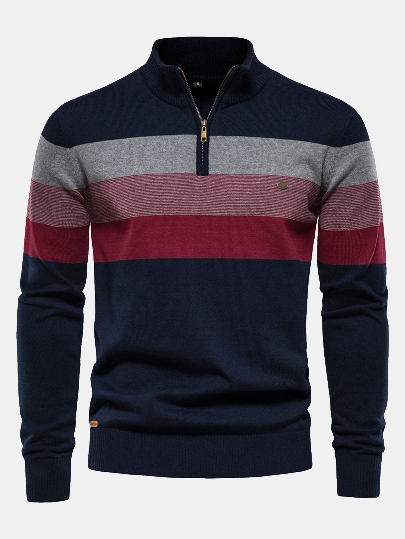 Contrast Stripe Quarter Zip Sweater