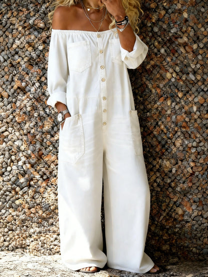 Chloe - Off-Shoulder Denim Jumpsuit