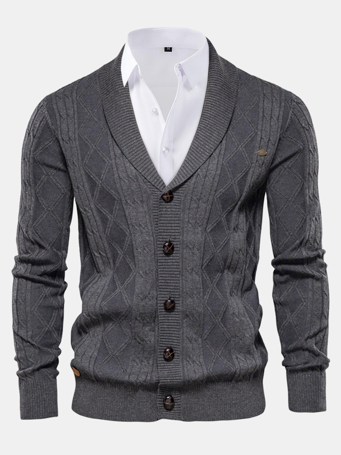 Geometric Jacquard Shawl Collar Cardigan Sweater