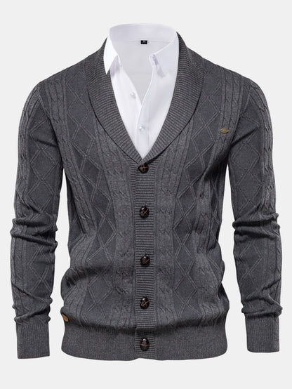 Geometric Jacquard Shawl Collar Cardigan Sweater