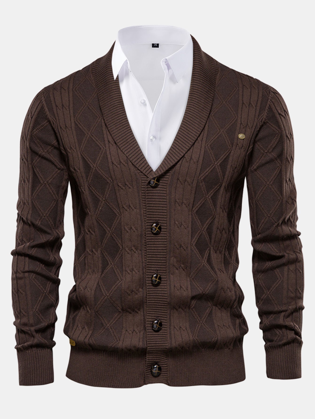 Geometric Jacquard Shawl Collar Cardigan Sweater