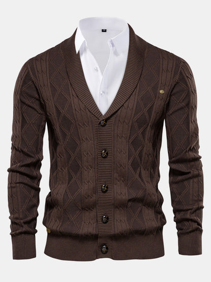 Geometric Jacquard Shawl Collar Cardigan Sweater