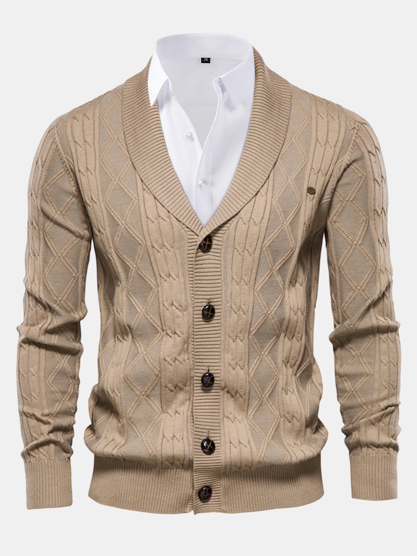 Geometric Jacquard Shawl Collar Cardigan Sweater