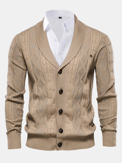 Geometric Jacquard Shawl Collar Cardigan Sweater