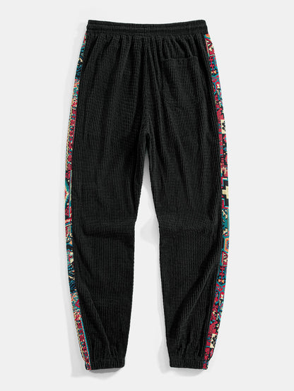 Ethnic Geometric Jacquard Patchwork Corduroy Pants