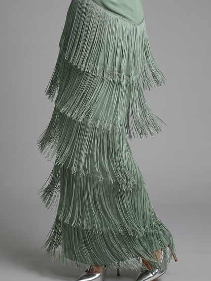 Samara | Long Sleeve Soft Fringe Skirt Midi Dress