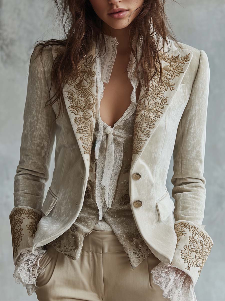 Ivory Embroidered Tailored Women's Blazer
