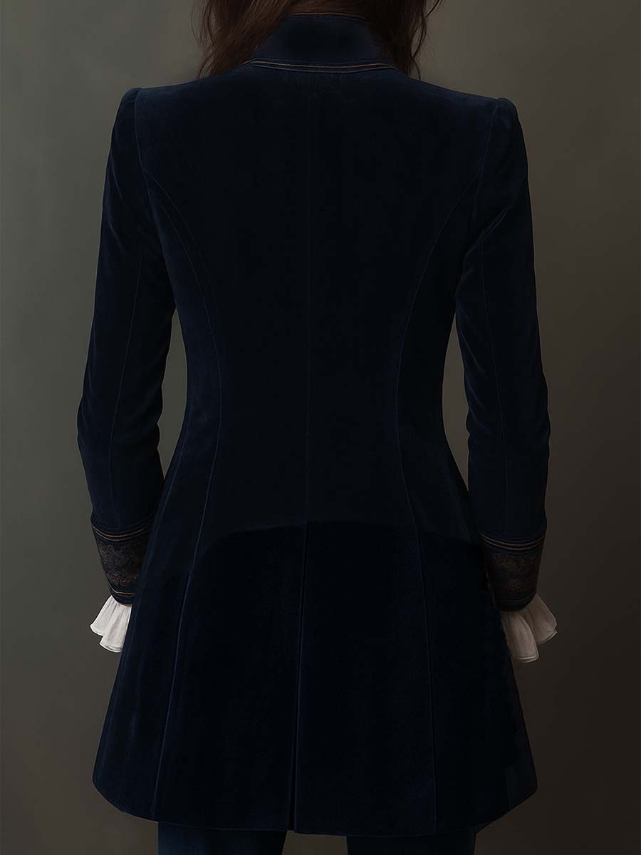 Navy Blue Vintage Embroidered Long Jacket