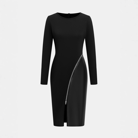 CHARENE™ - Women’s Solid Color PU Leather Patchwork Zipper Bodycon Dress