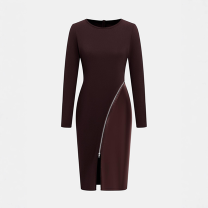 CHARENE™ - Women’s Solid Color PU Leather Patchwork Zipper Bodycon Dress
