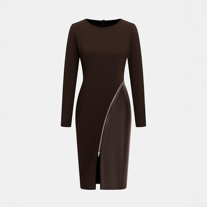 CHARENE™ - Women’s Solid Color PU Leather Patchwork Zipper Bodycon Dress
