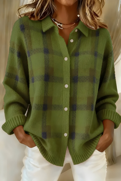 Elara™ | Soft Check Knit Cardigan