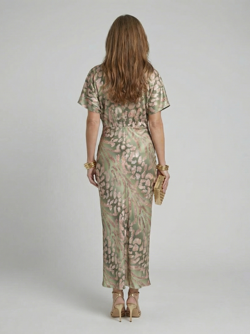 Bethany™  | Abstract Print V Neck Twist Waist Midi Dress