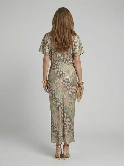 ARVELYNE™  | Abstract Print V Neck Twist Waist Midi Dress